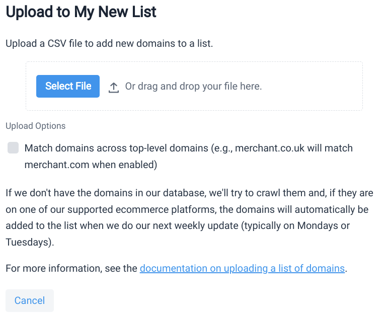 List Upload dialog